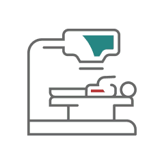 arte com uma pessoa deitada em um aparelho de exame de imagem